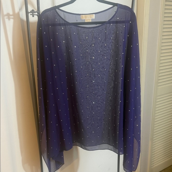 Michael Kors Sheer Navy Chiffon Blouse with Rhinestone accents. - Picture 1 of 2